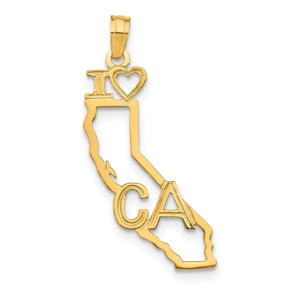 14k Yellow Gold Mini Travel Solid California State Necklace Charm Pendant